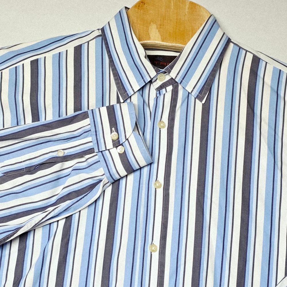 Etro Milano Mens Striped Dress Shirt Long Sleeve Button Up Italy 44